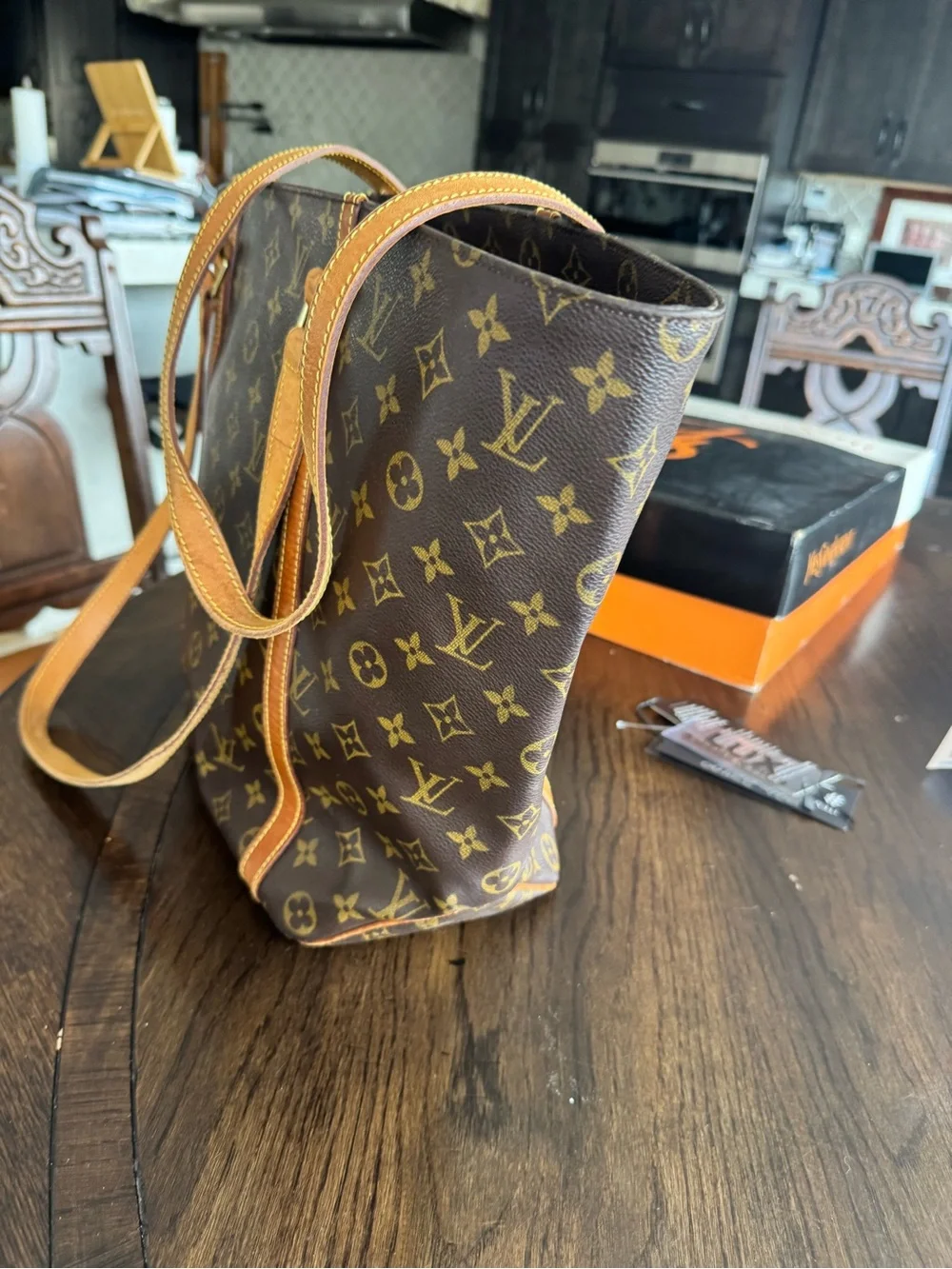Louis Vuitton Brown Monogram Canvas Tote Bag with vachette straps